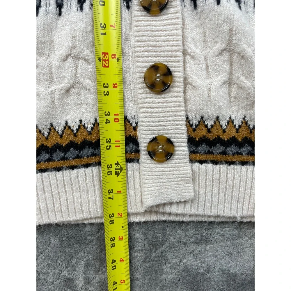 Lucky Brand Women's‎ Cream Aztec Cable Knit Long Cardigan Sweater 2X Boho